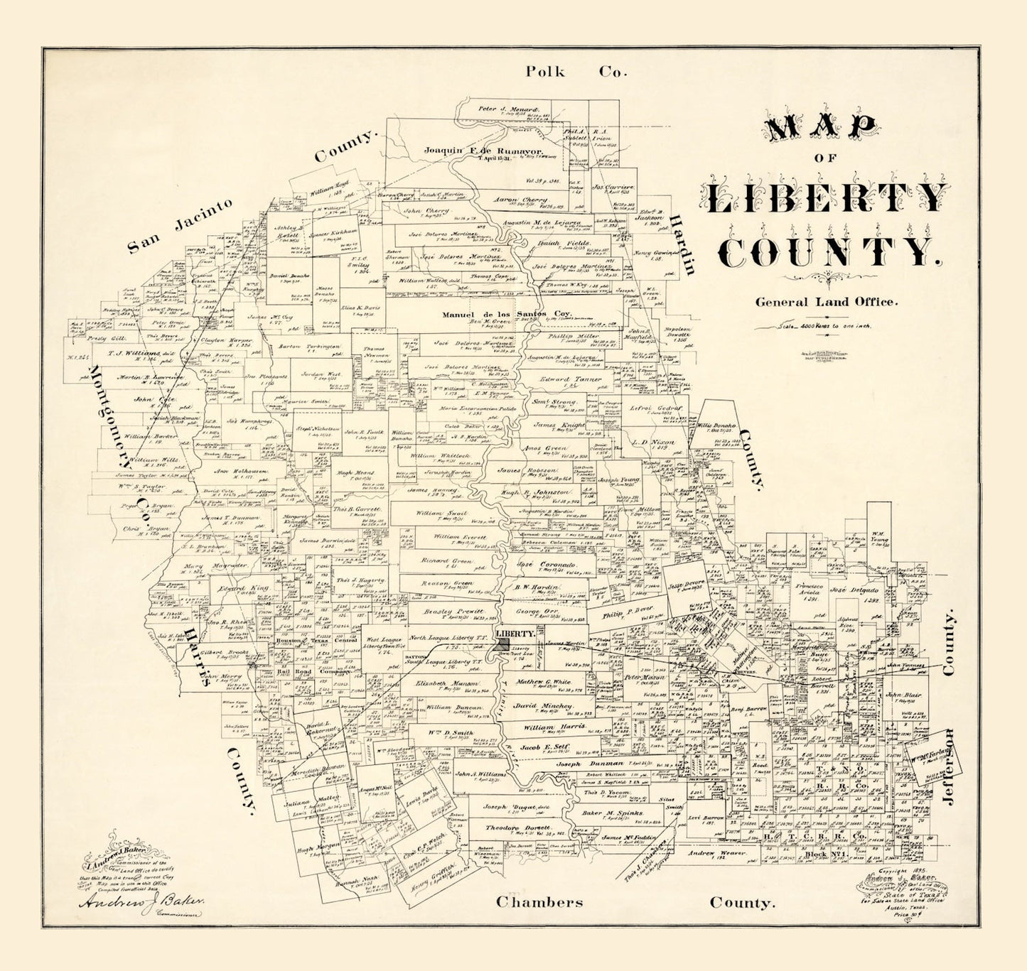 Vintage Map of Liberty County, Texas, 1895