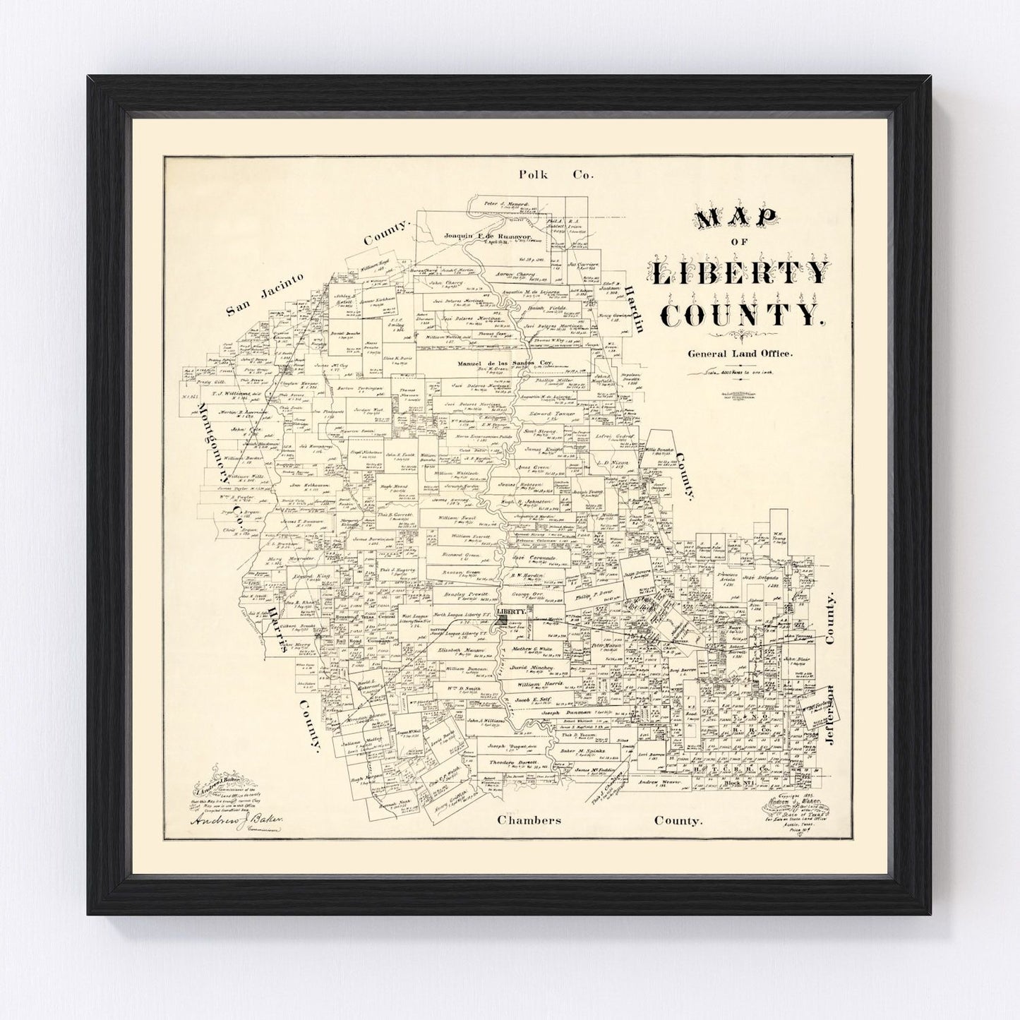 Vintage map of Liberty County, Texas, 1895