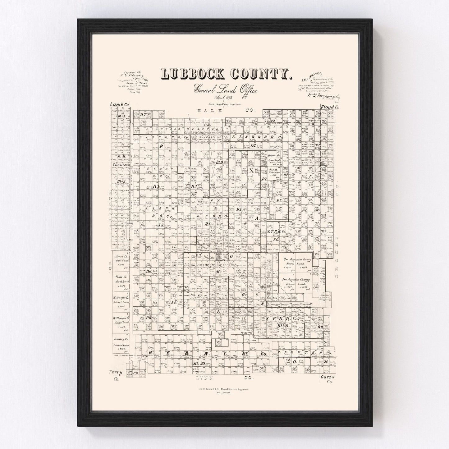 Vintage map of Lubbock County, Texas, 1892