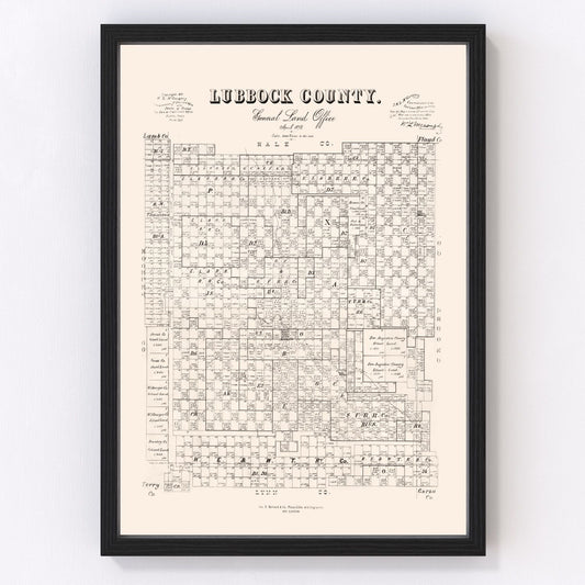 Vintage map of Lubbock County, Texas, 1892