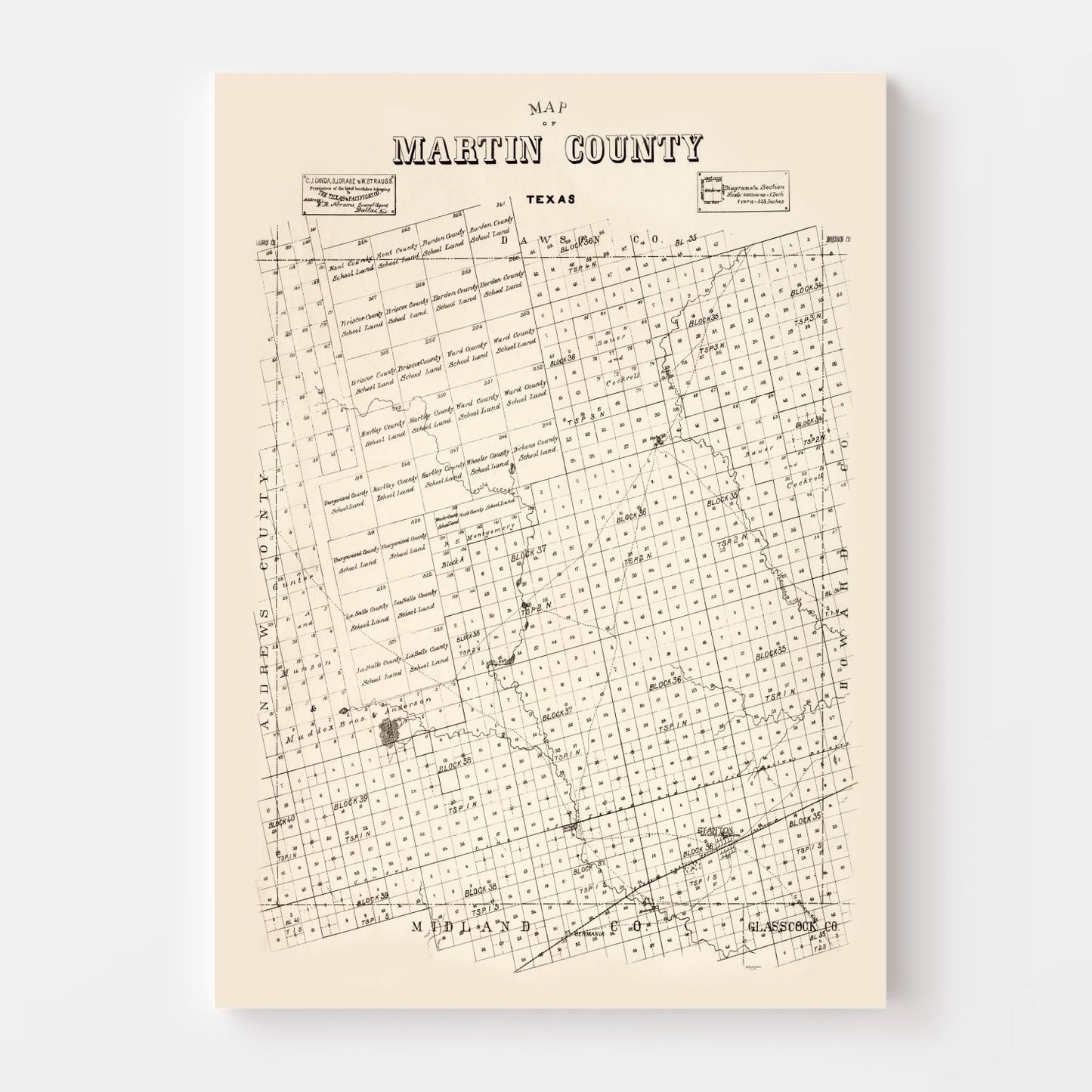 Vintage Map of Martin County, Texas, 1894