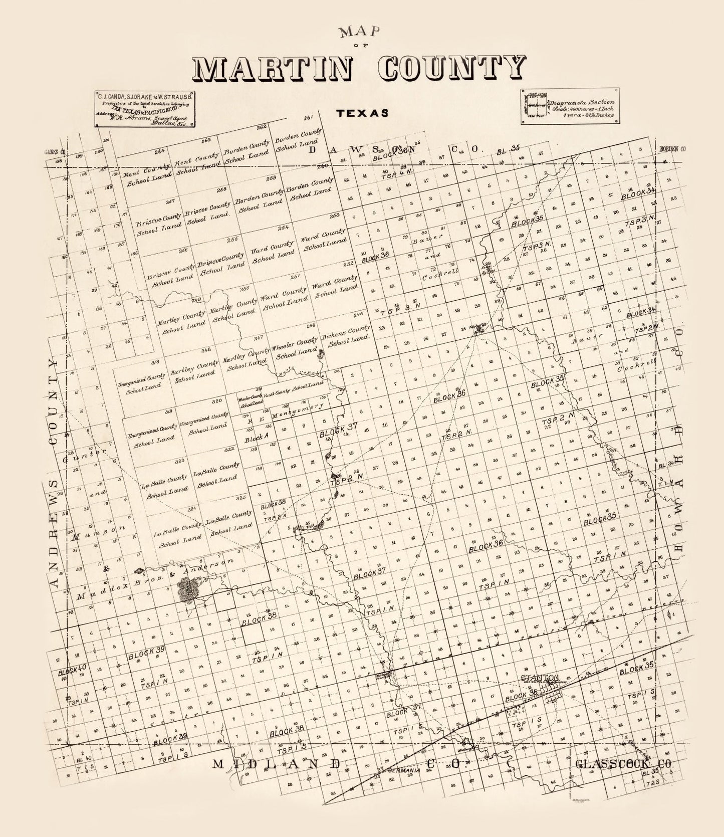 Vintage Map of Martin County, Texas, 1894
