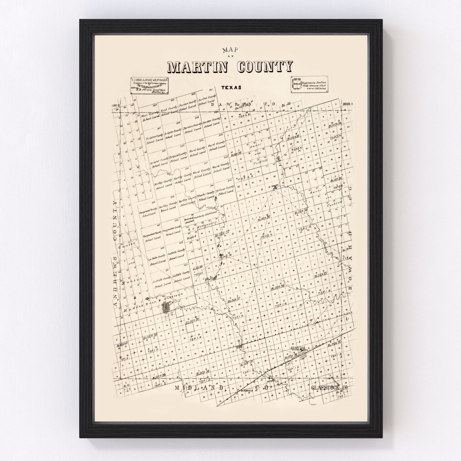 Vintage map of Martin County, Texas, 1894