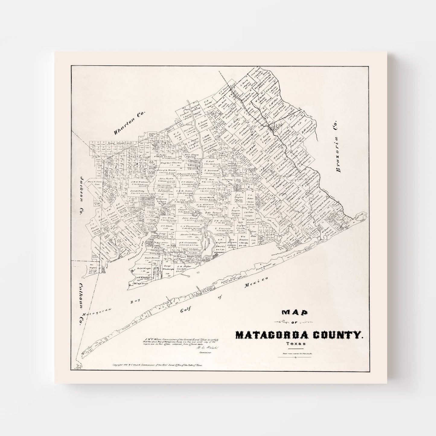 Vintage Map of Matagorda County, Texas, 1879