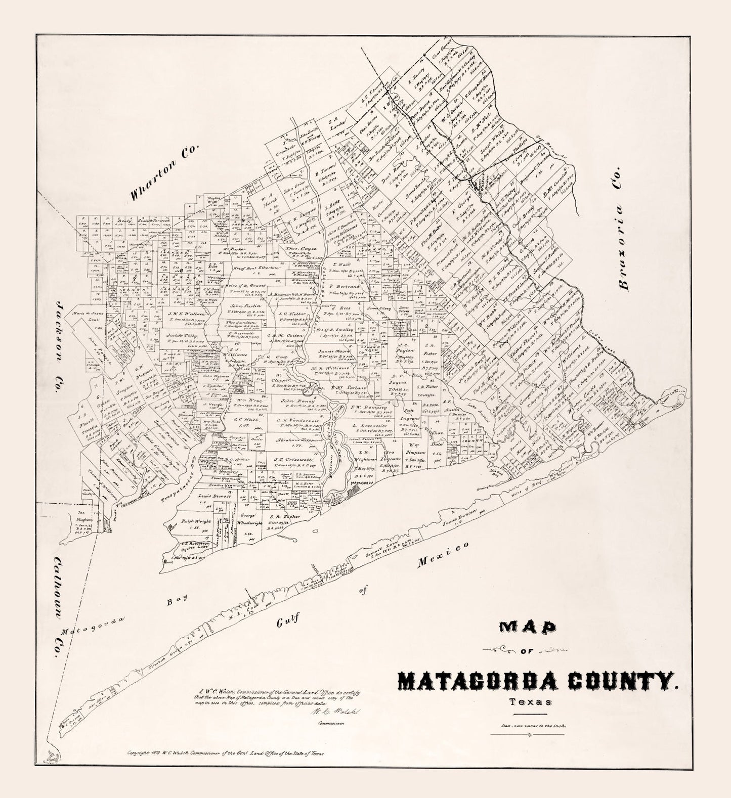 Vintage Map of Matagorda County, Texas, 1879