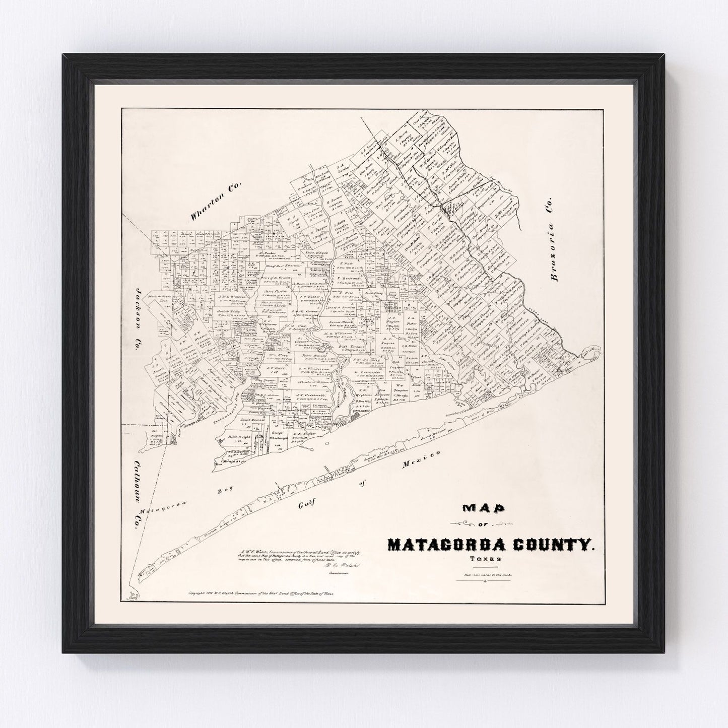 Vintage map of Matagorda County, Texas, 1879