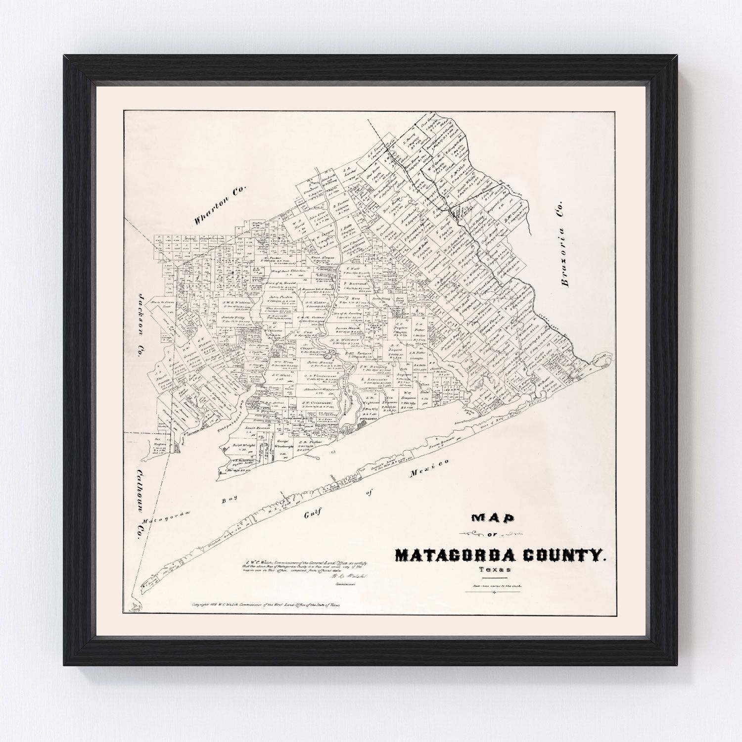 Vintage map of Matagorda County, Texas, 1879