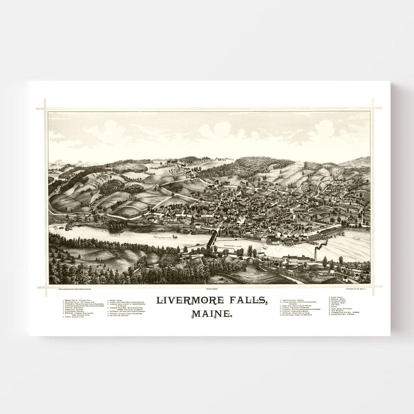 Vintage Map of Livermore Falls, Maine, 1889