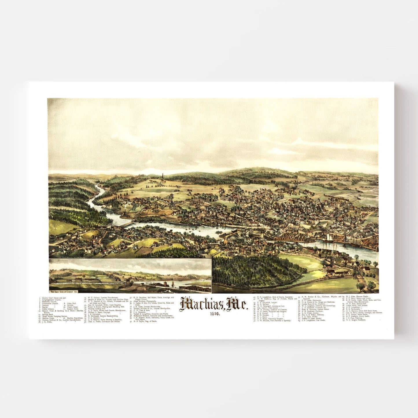 Vintage Map of Machias, Maine, 1896