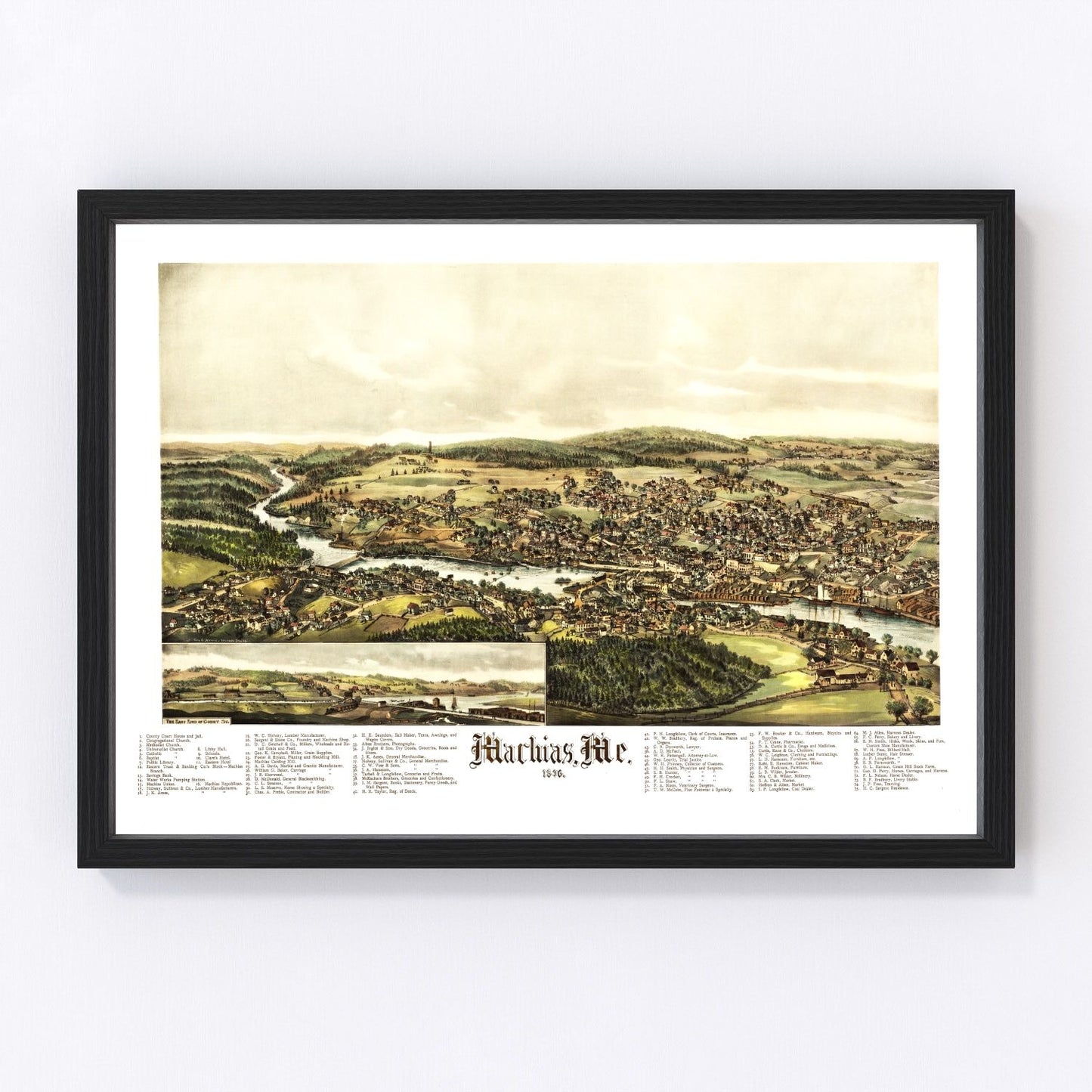 Vintage map of Machias, Maine, 1896
