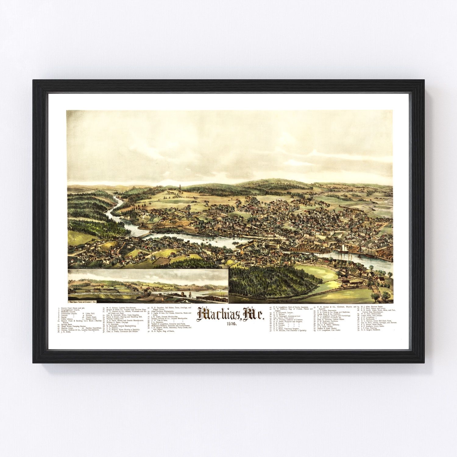 Vintage map of Machias, Maine, 1896