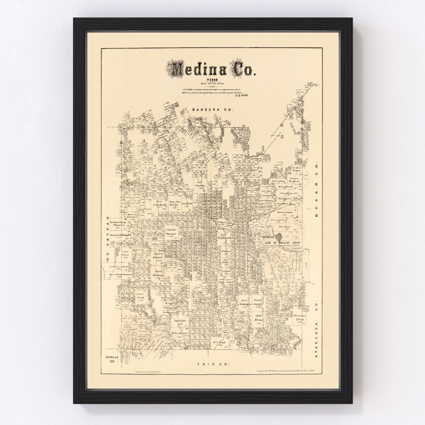 Vintage map of Medina County, Texas, 1879