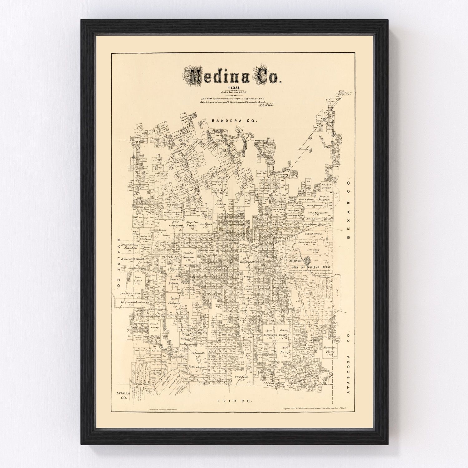 Vintage map of Medina County, Texas, 1879