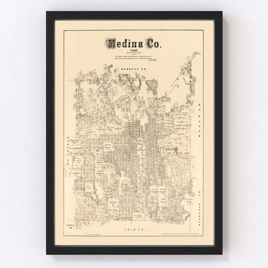 Vintage map of Medina County, Texas, 1879
