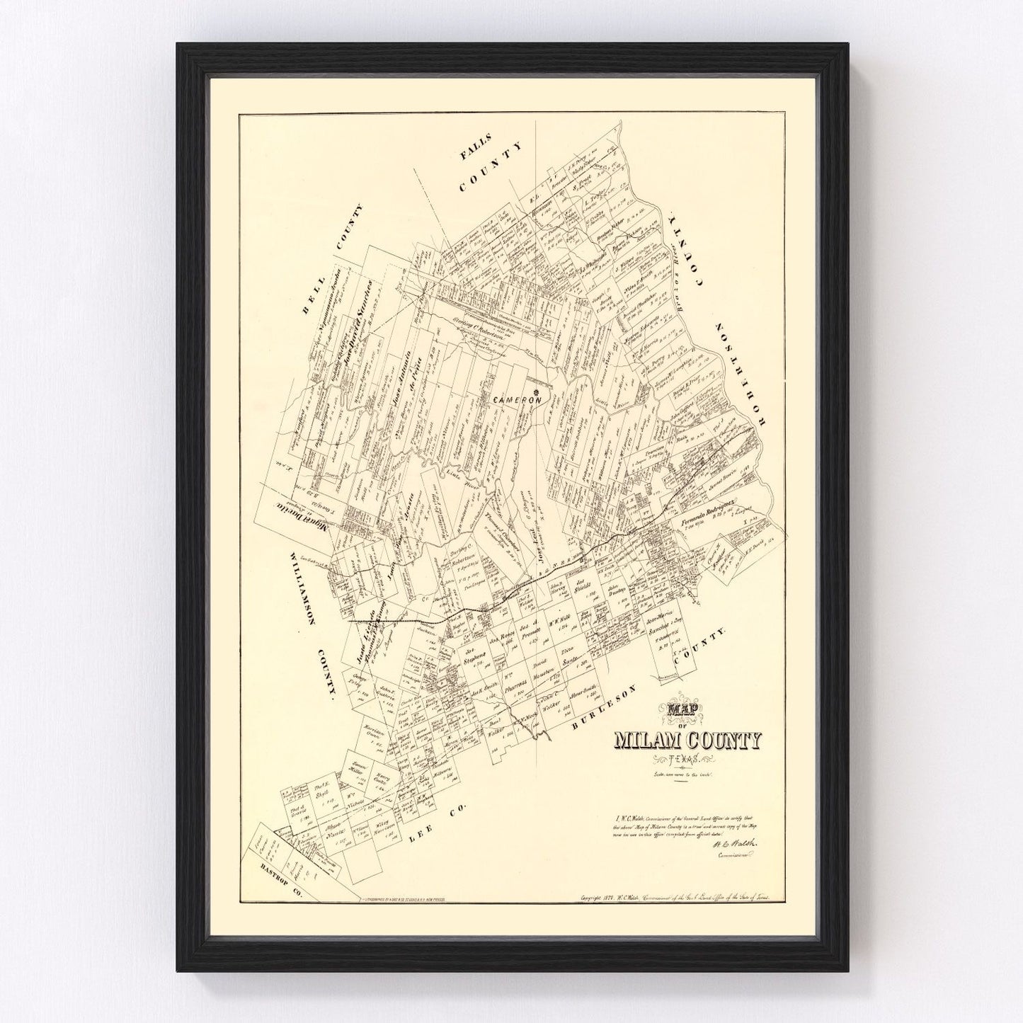 vintage map of Milam County, Texas, 1879