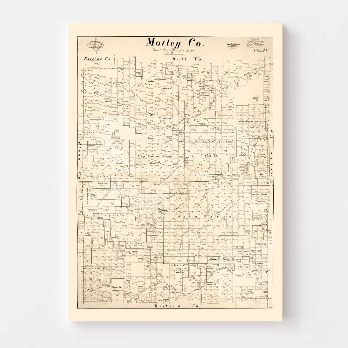 Vintage Map of Motley County, Texas, 1893