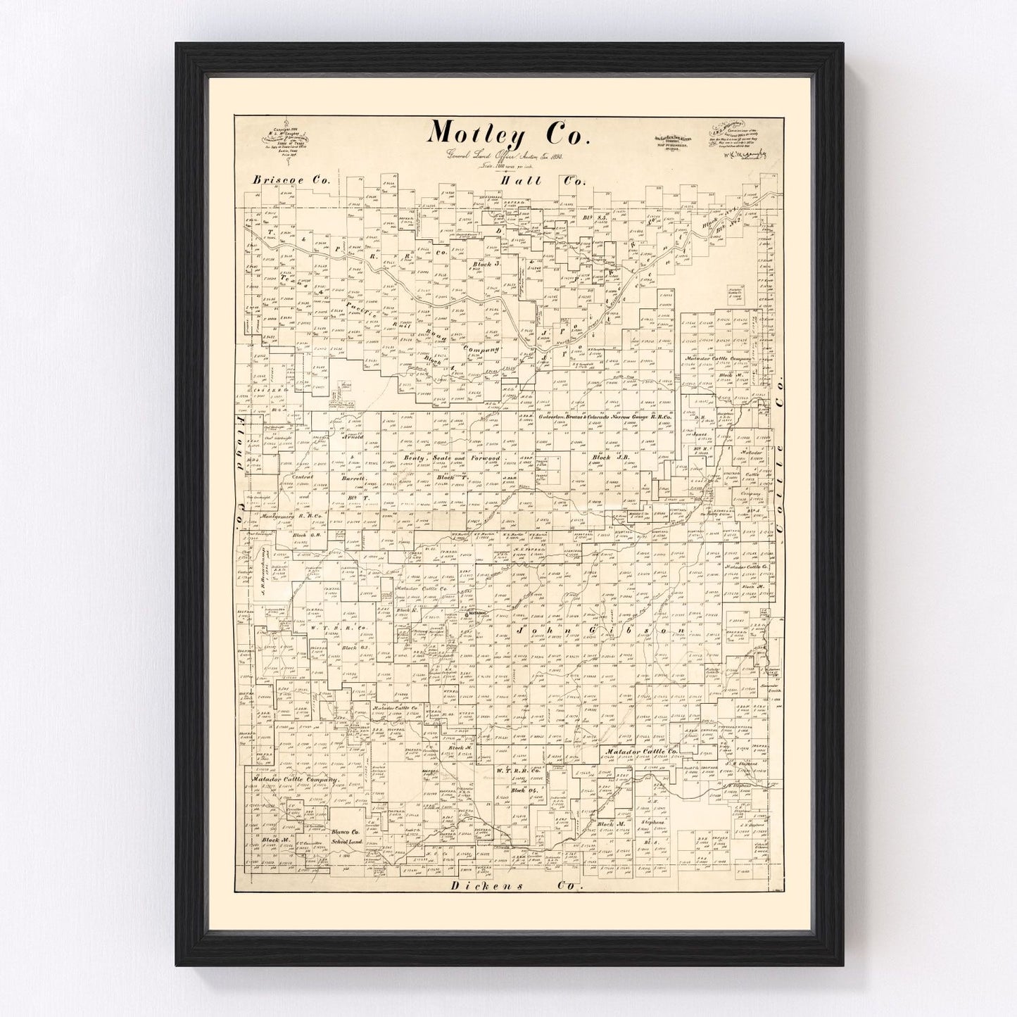 vintage map of Motley County, Texas, 1893