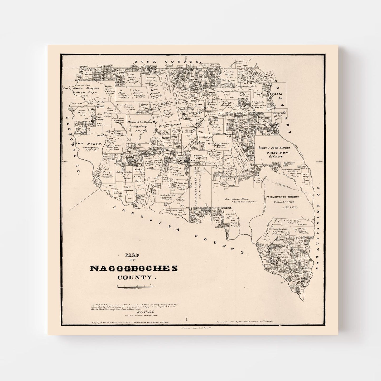 Vintage Map of Nacogdoches County, Texas, 1881