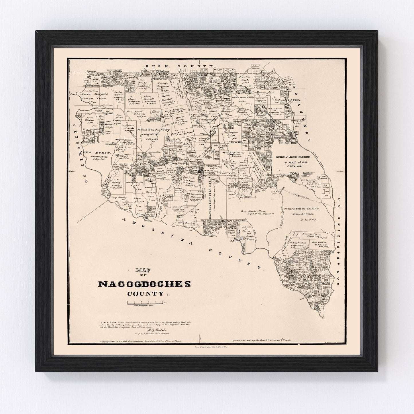 Vintage map of Nacogdoches County, Texas, 1881