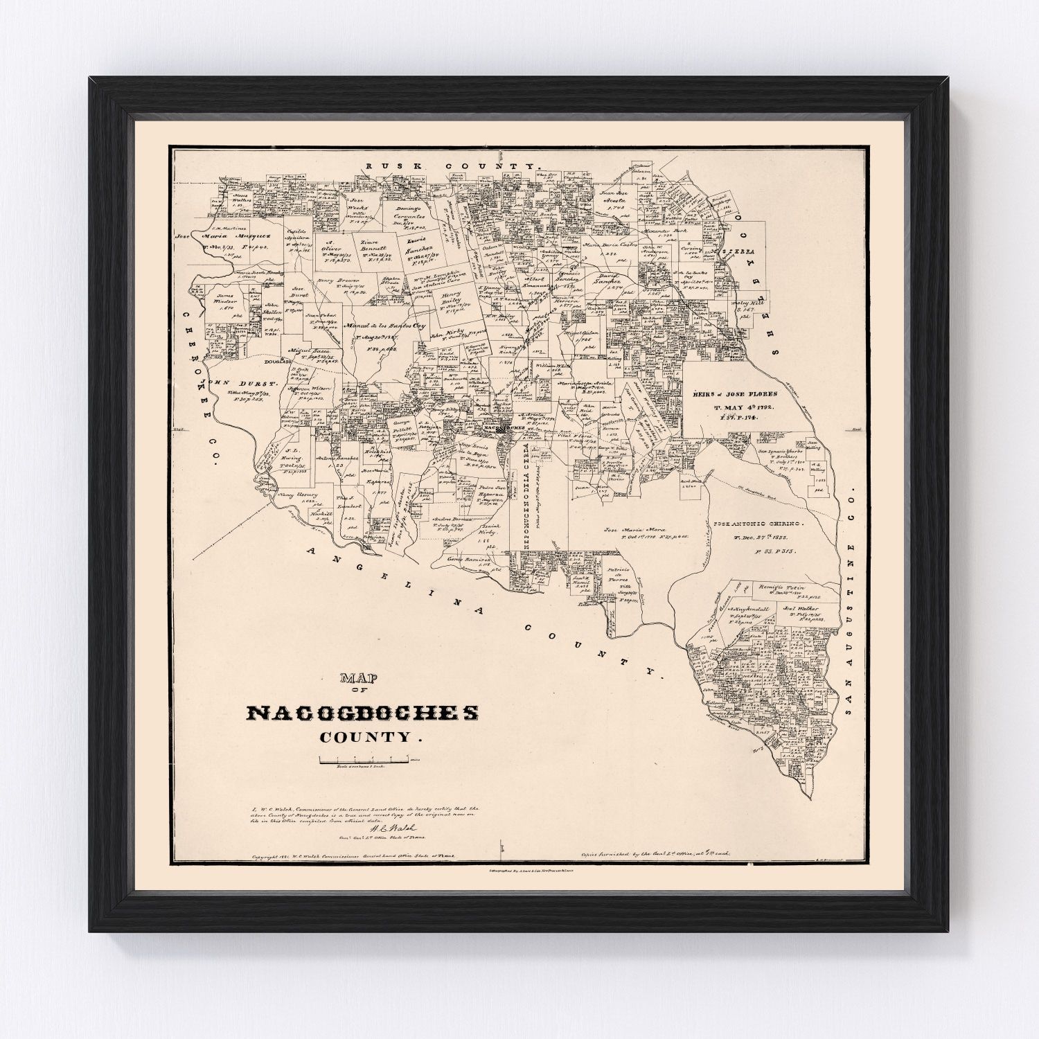 Vintage map of Nacogdoches County, Texas, 1881