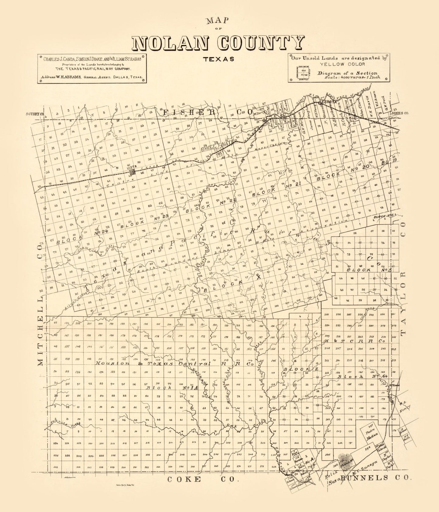 Vintage Map of Nolan County, Texas, 1890