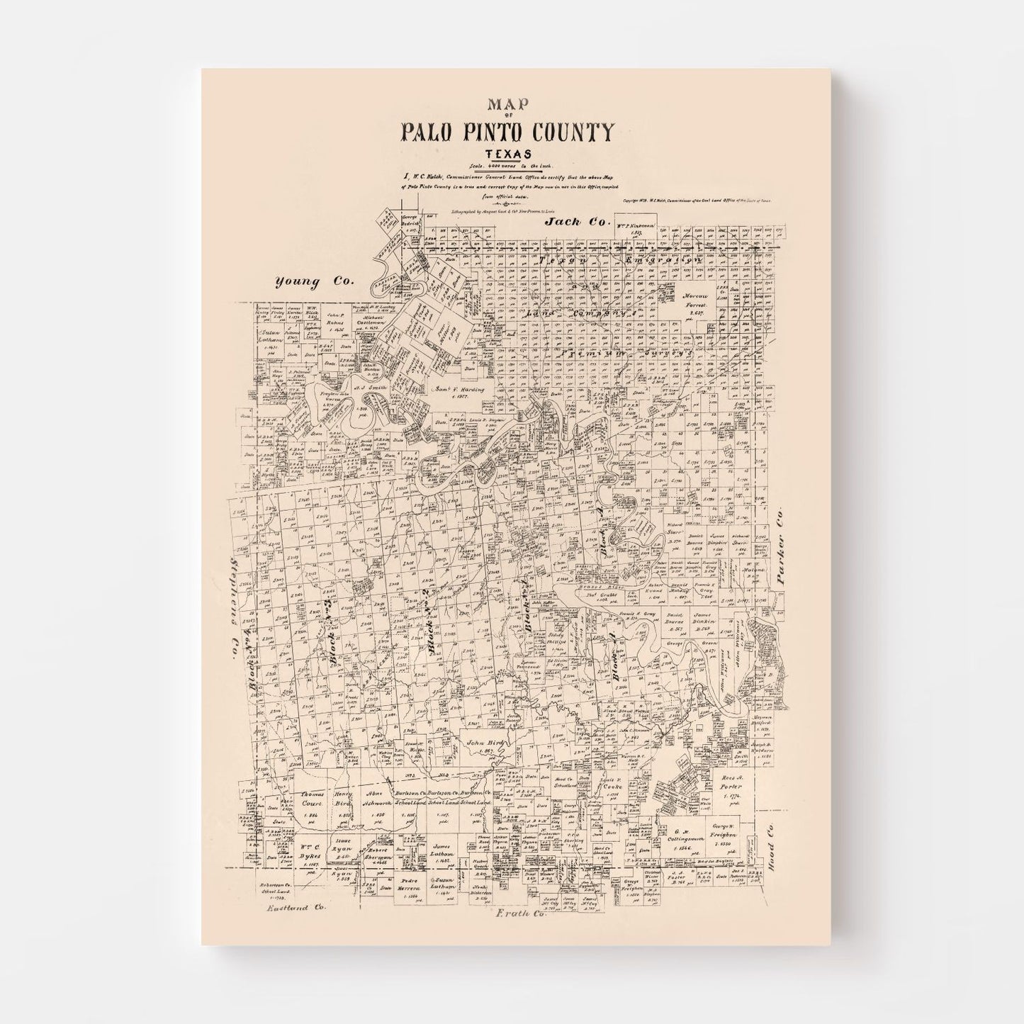 Vintage Map of Palo Pinto County, Texas, 1879