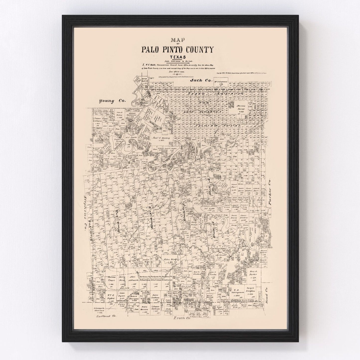 Vintage map of Palo Pinto County, Texas, 1879