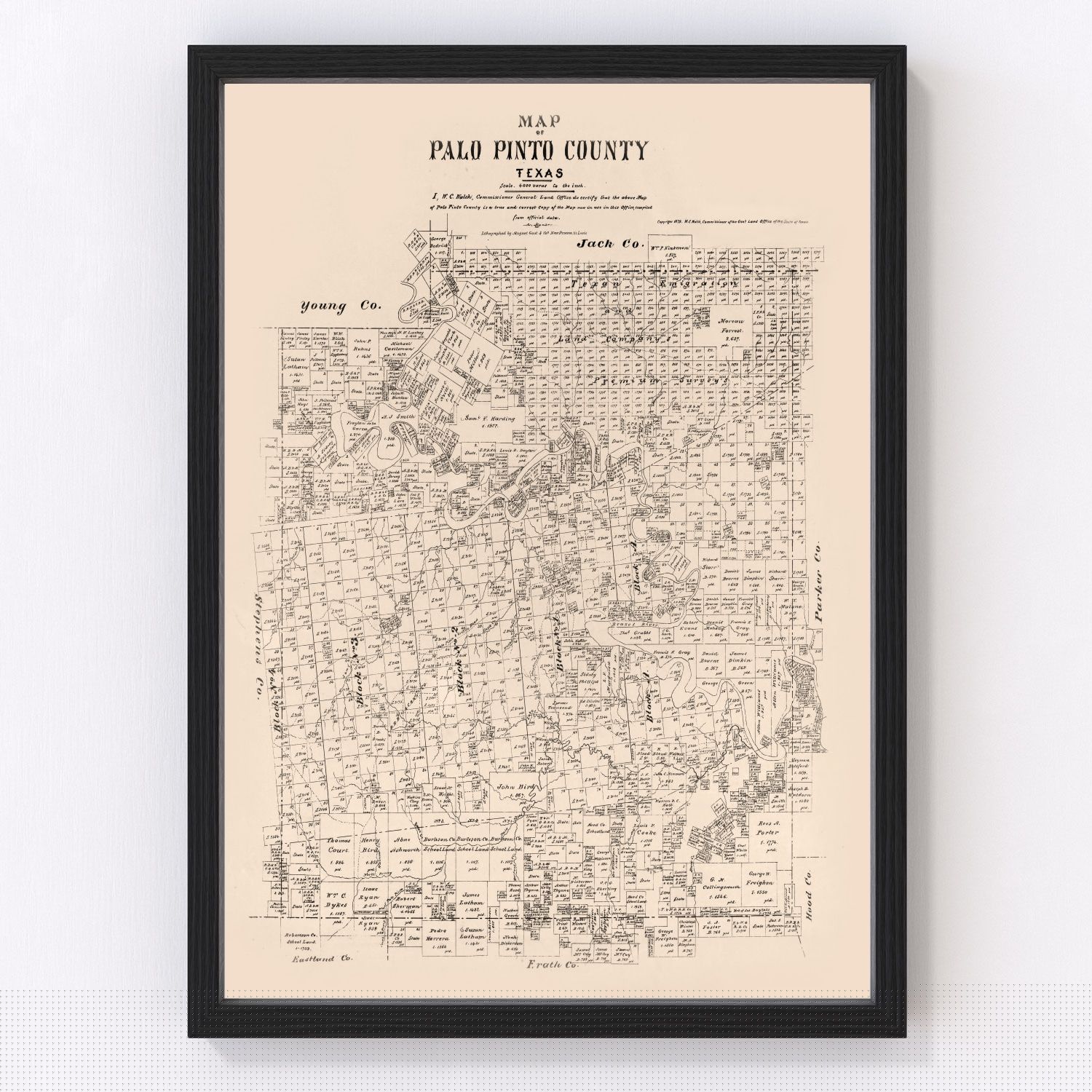 Vintage map of Palo Pinto County, Texas, 1879