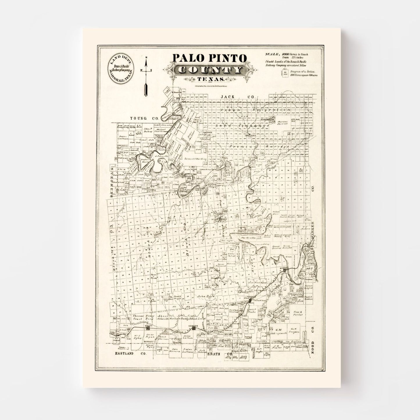 Vintage Map of Palo Pinto County, Texas, 1880