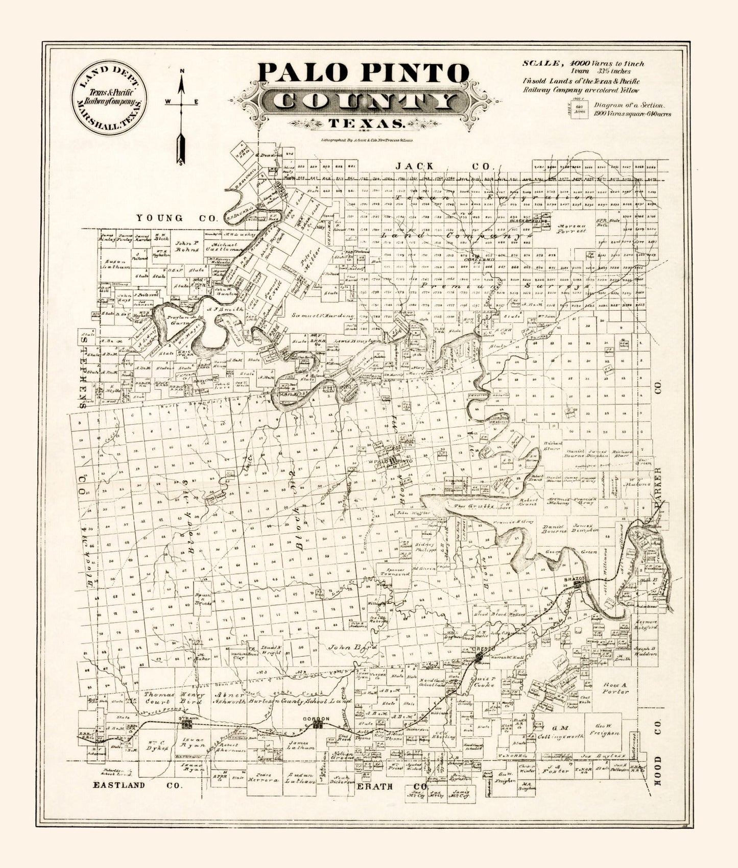 Vintage Map of Palo Pinto County, Texas, 1880
