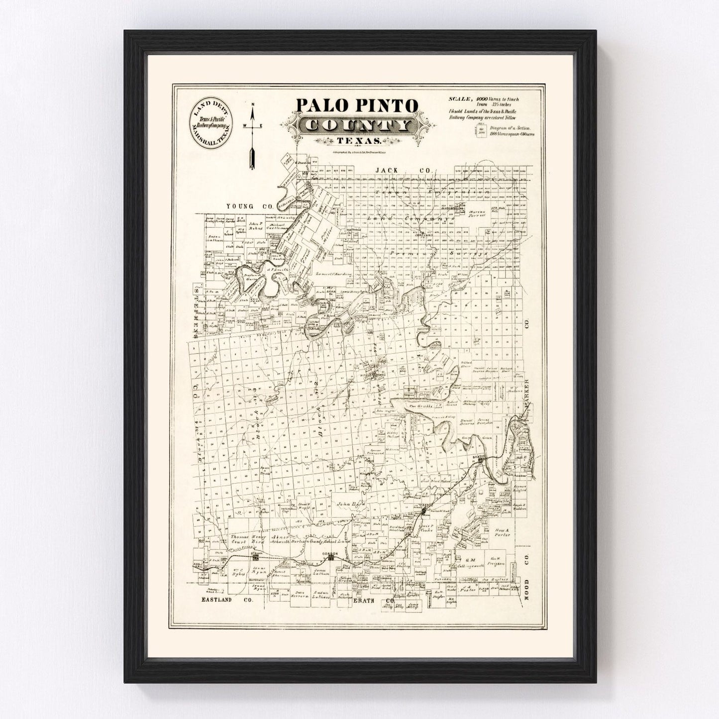 Vintage map of Palo Pinto County, Texas, 1880