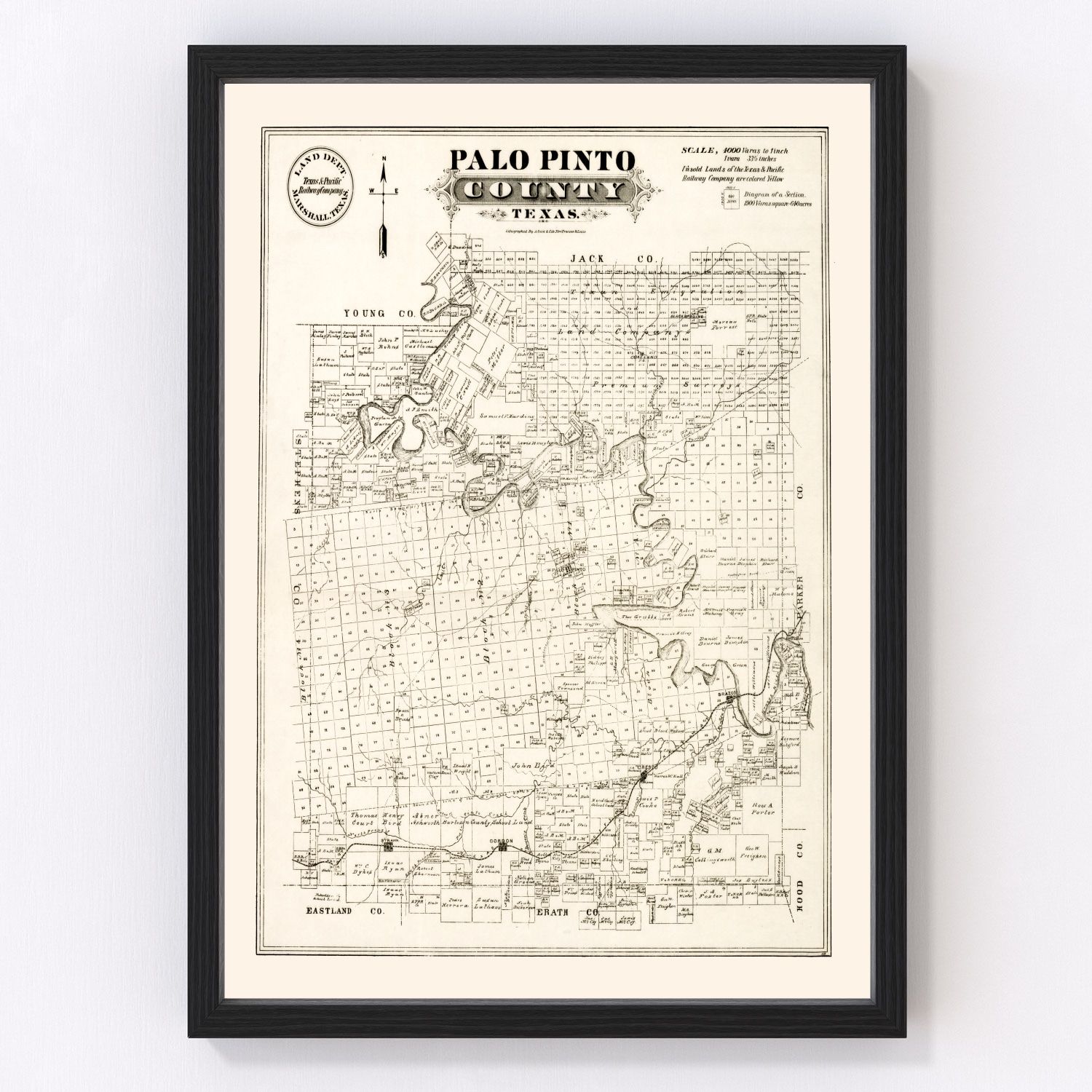 Vintage map of Palo Pinto County, Texas, 1880