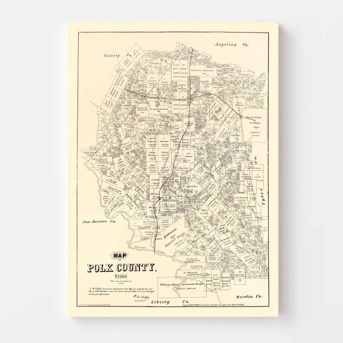 Vintage Map of Polk County, Texas, 1879