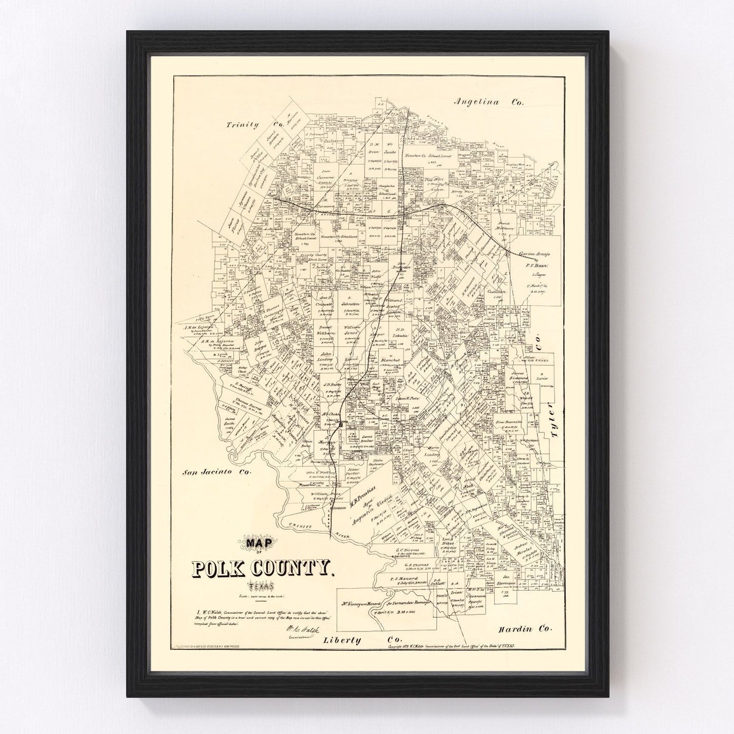 vintage map of Polk County, Texas, 1879