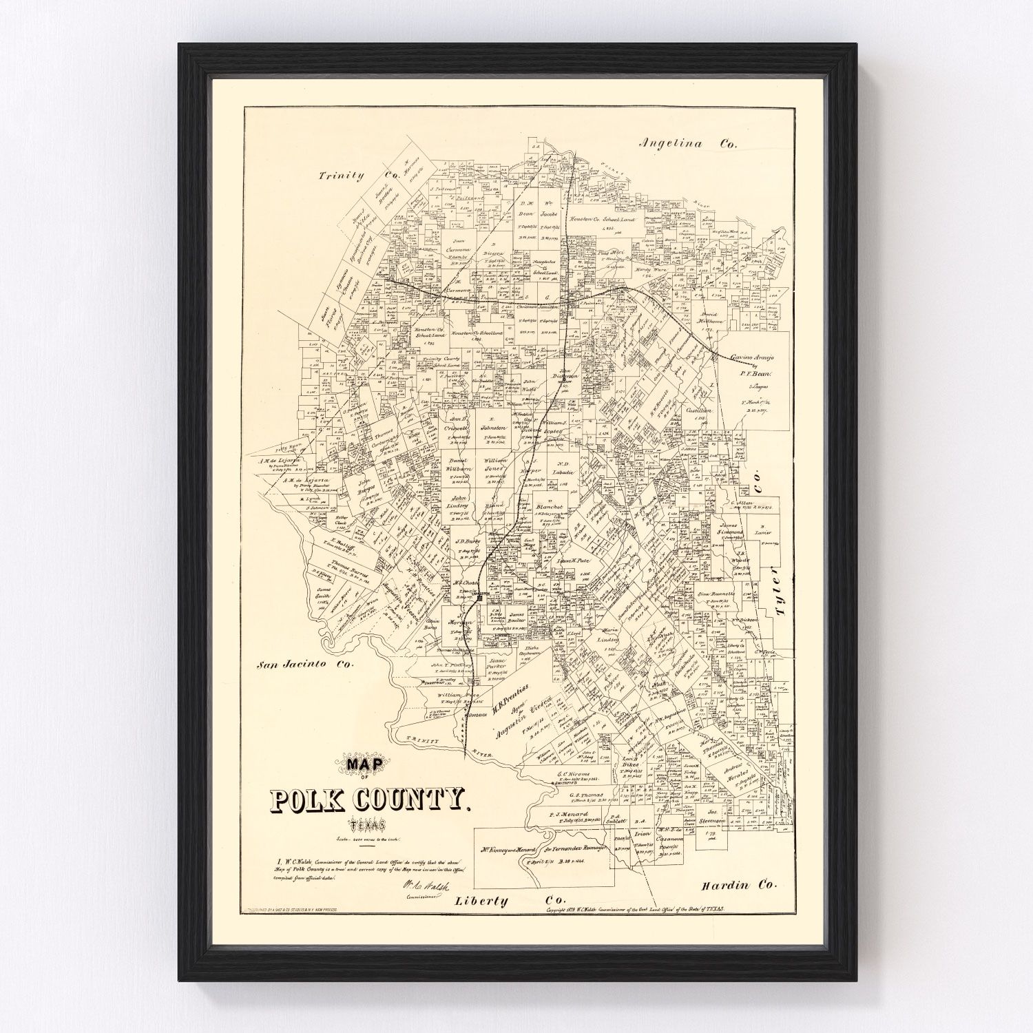 vintage map of Polk County, Texas, 1879