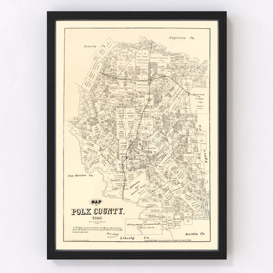 vintage map of Polk County, Texas, 1879