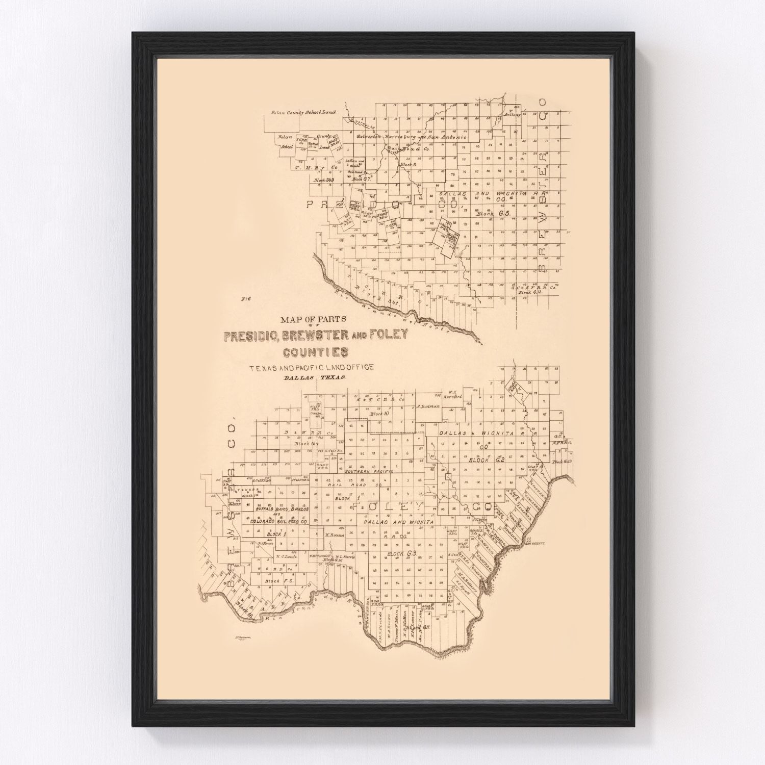 Vintage map of Presidio County, Texas, 1891
