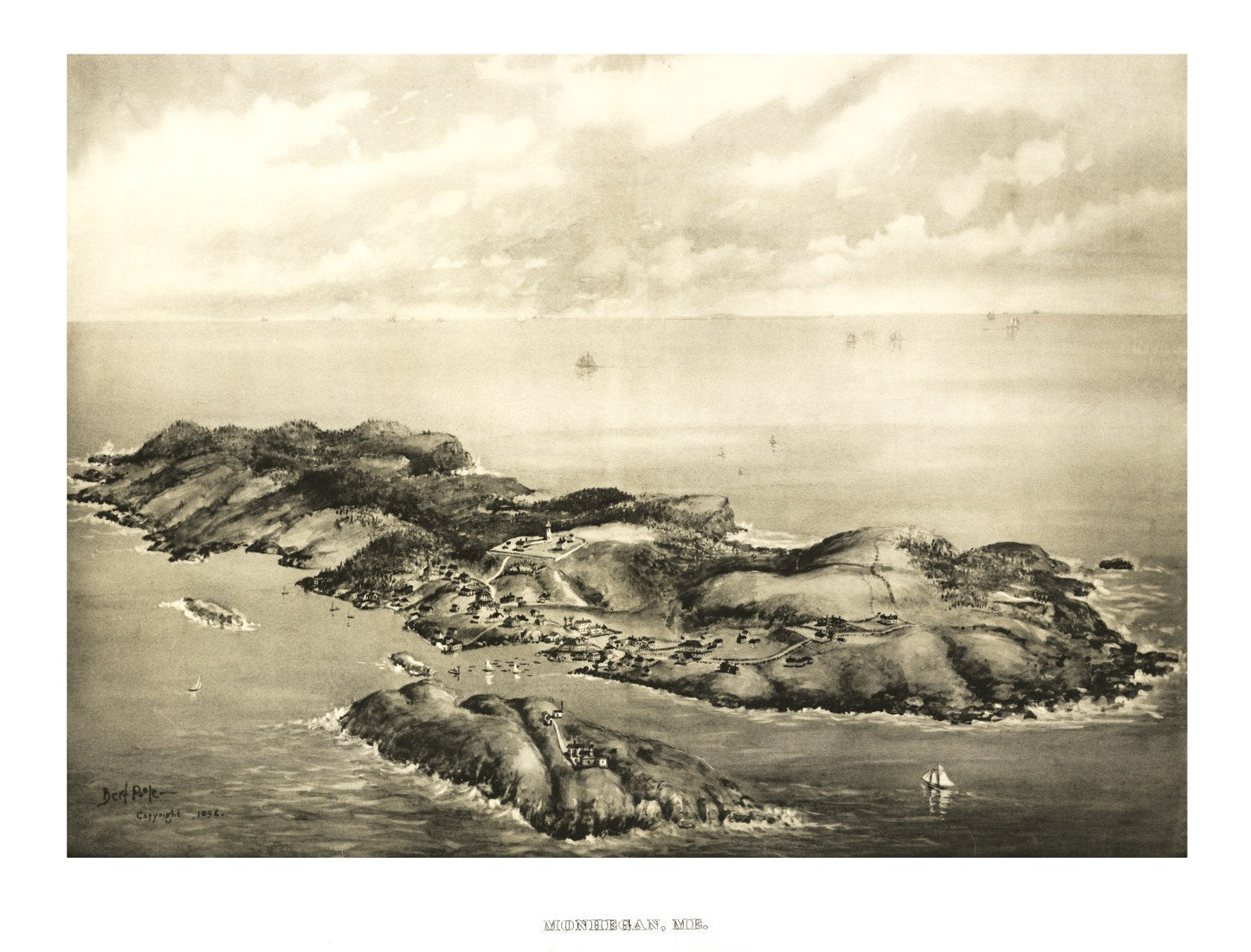 Vintage Map of Monhegan, Maine, 1896