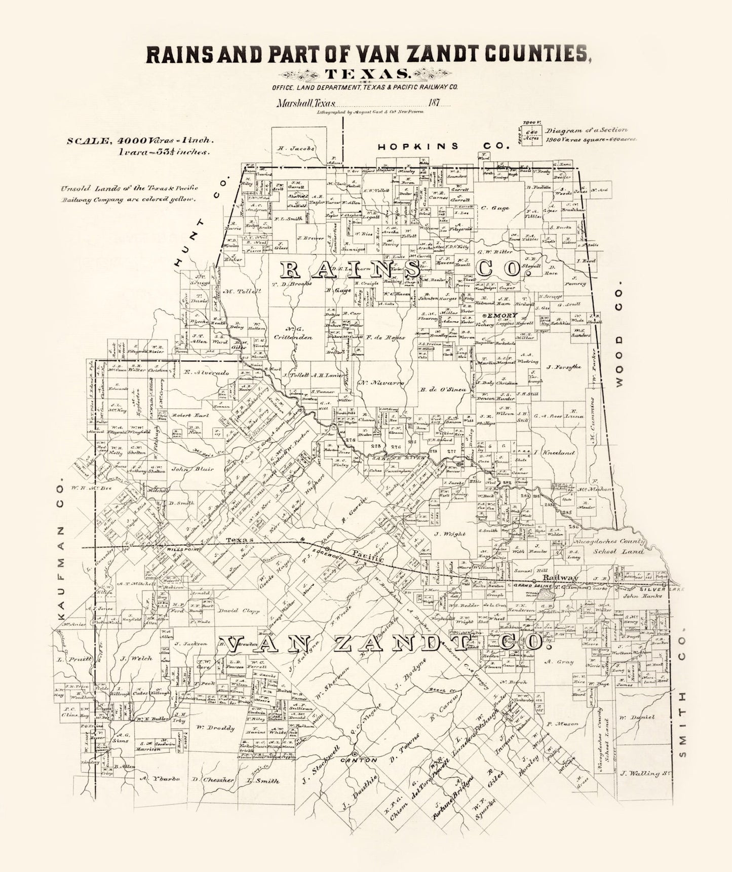 Vintage Map of Rains County, Texas, 1870