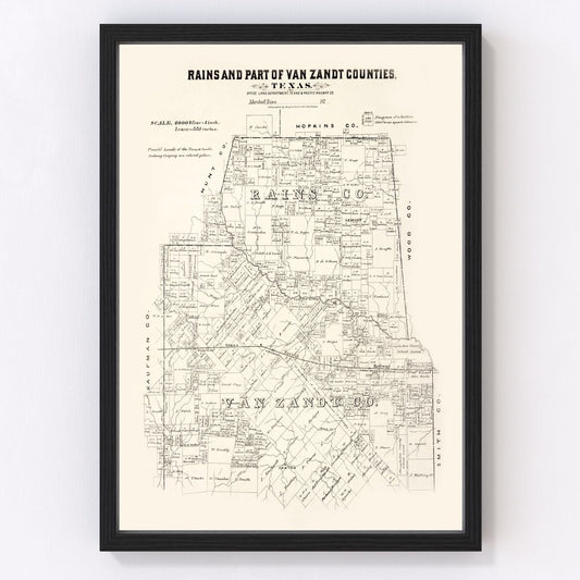 Vintage map of Rains County, Texas, 1870