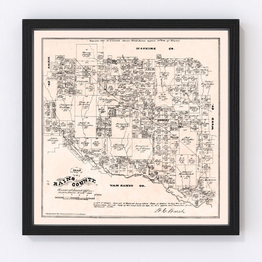 Vintage map of Rains County, Texas, 1880
