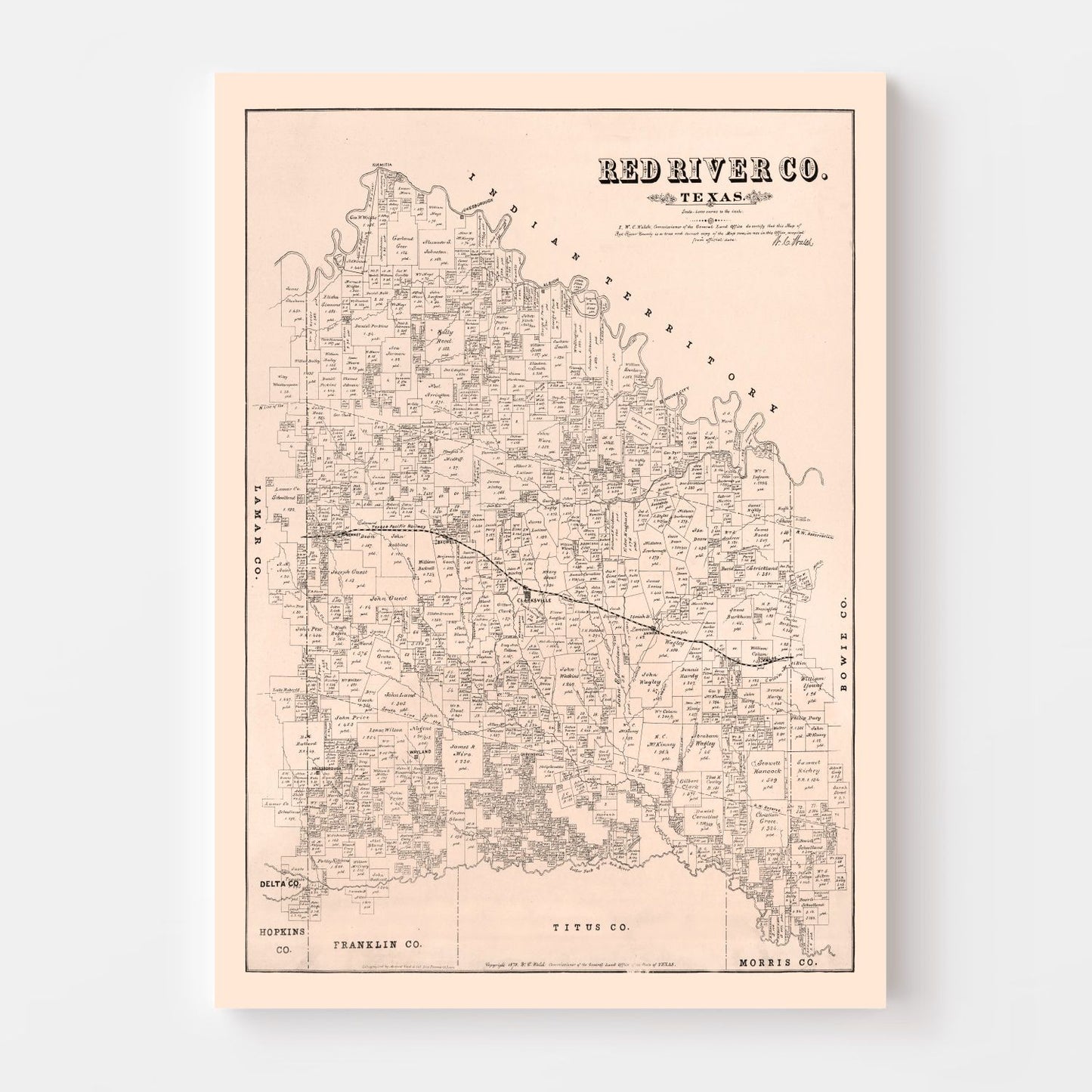 Vintage Map of Red River County, Texas, 1879