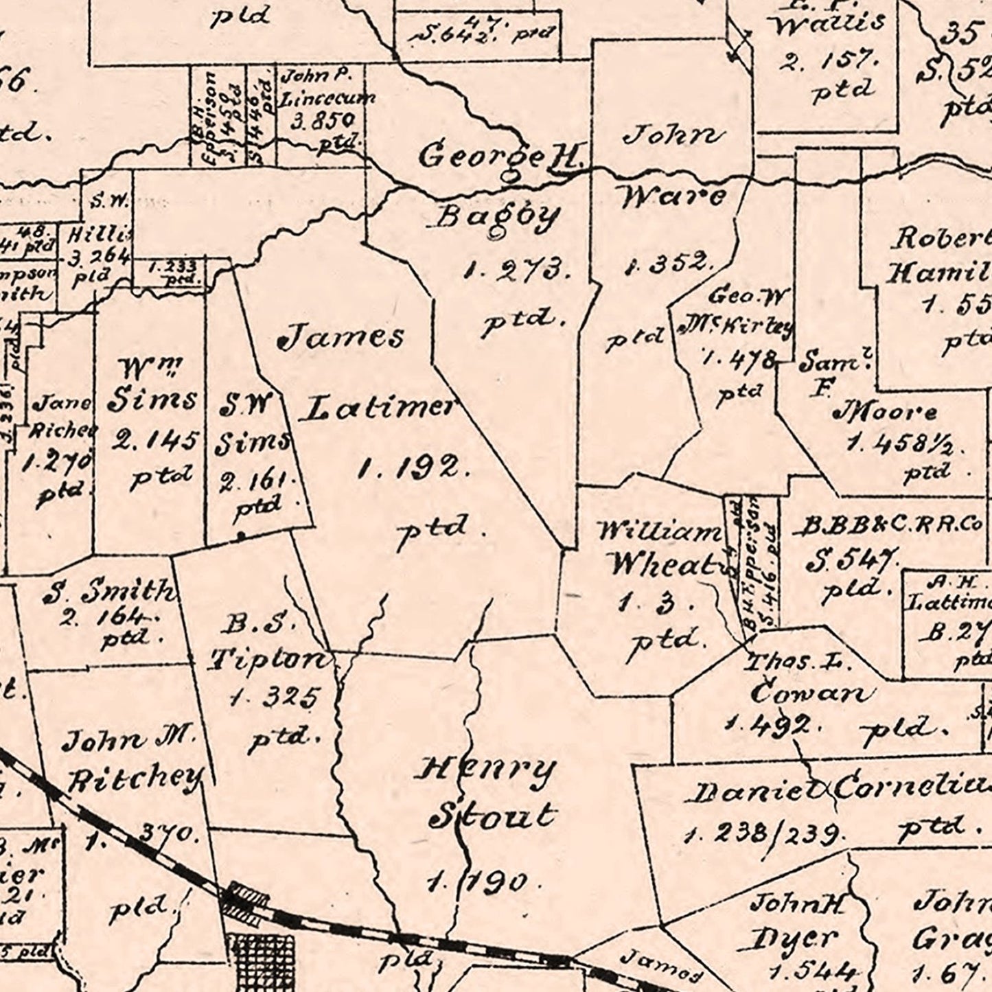 Vintage Map of Red River County, Texas, 1879