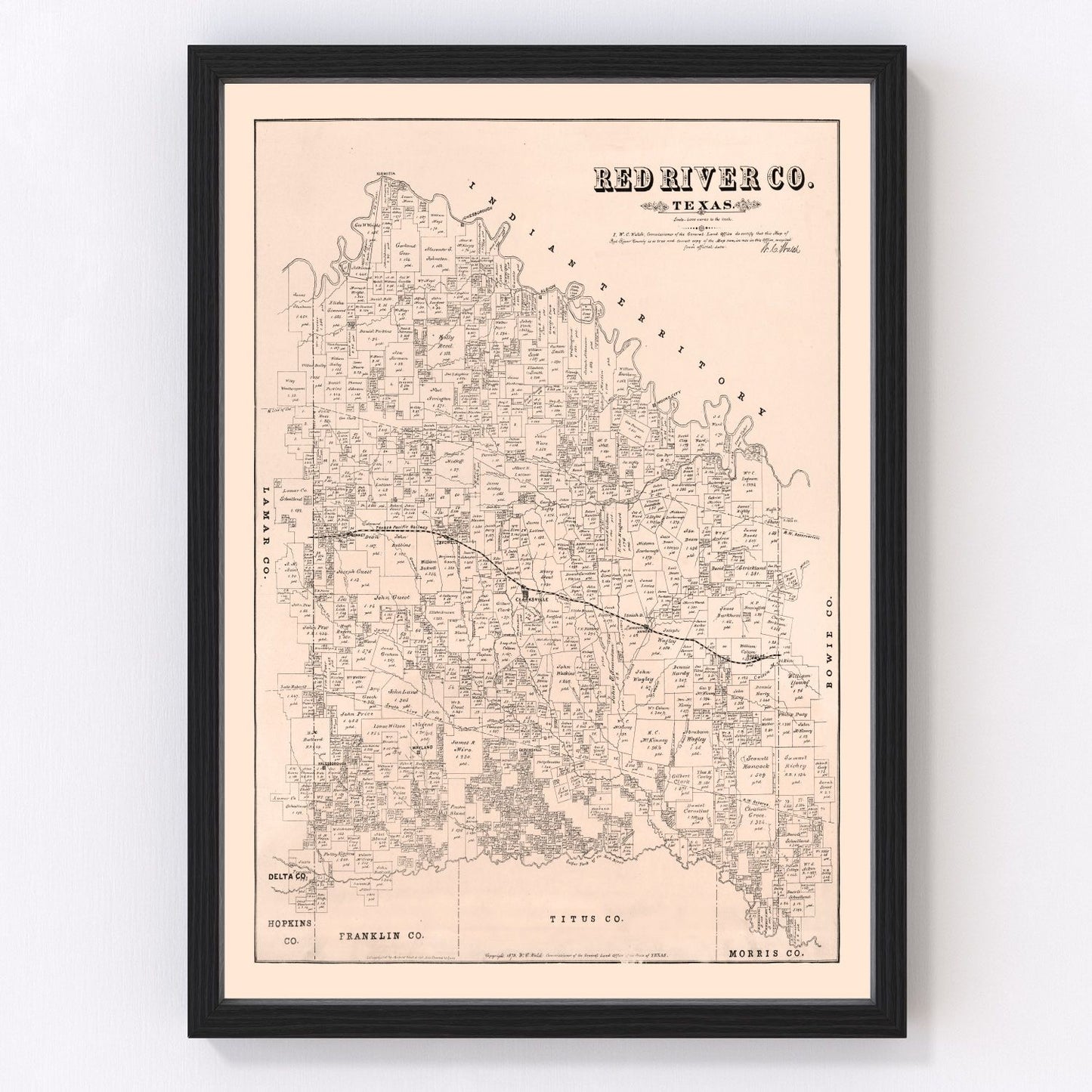 Vintage map of Red River County, Texas, 1879