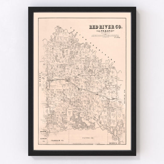 Vintage map of Red River County, Texas, 1879