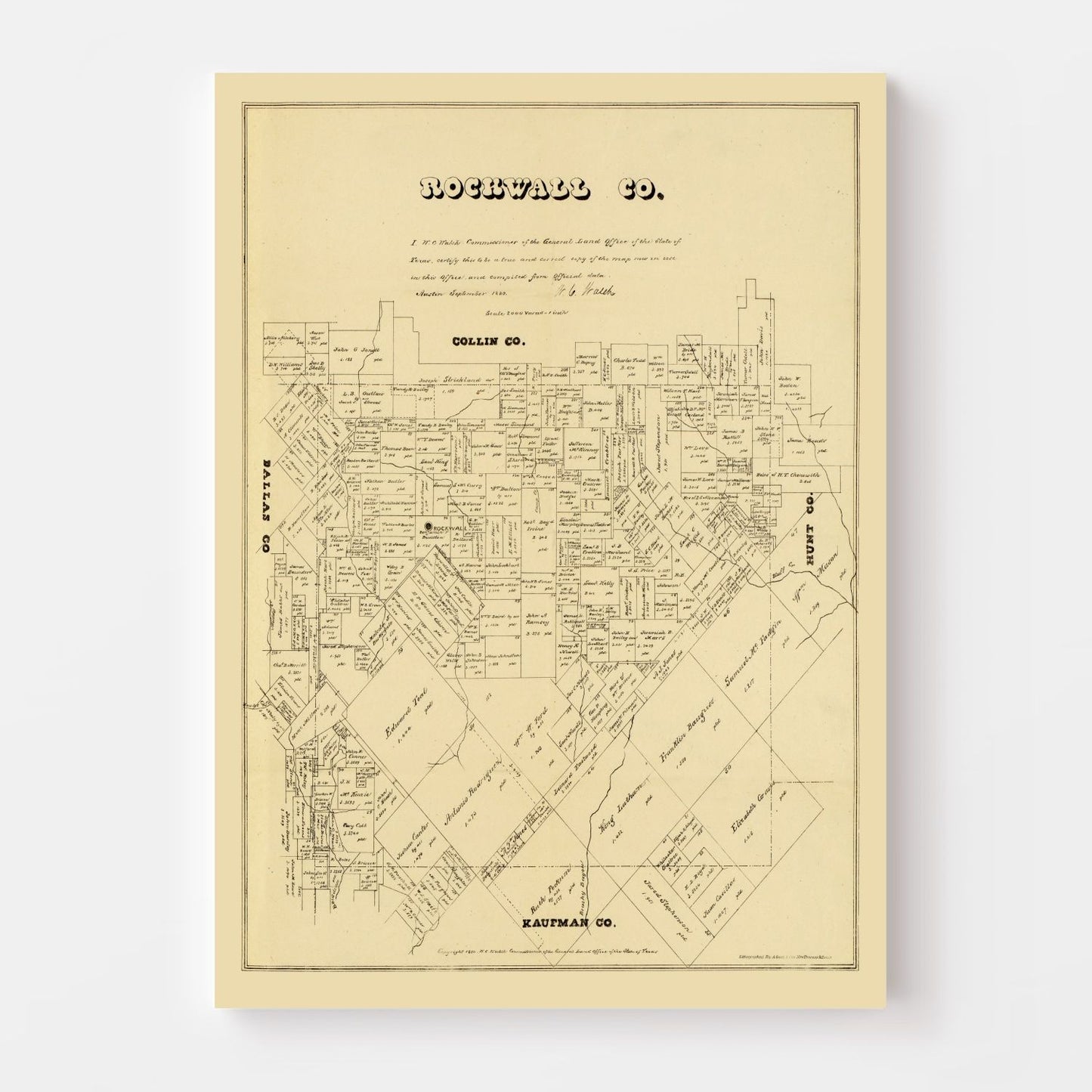 Vintage Map of Rockwall County, Texas, 1880