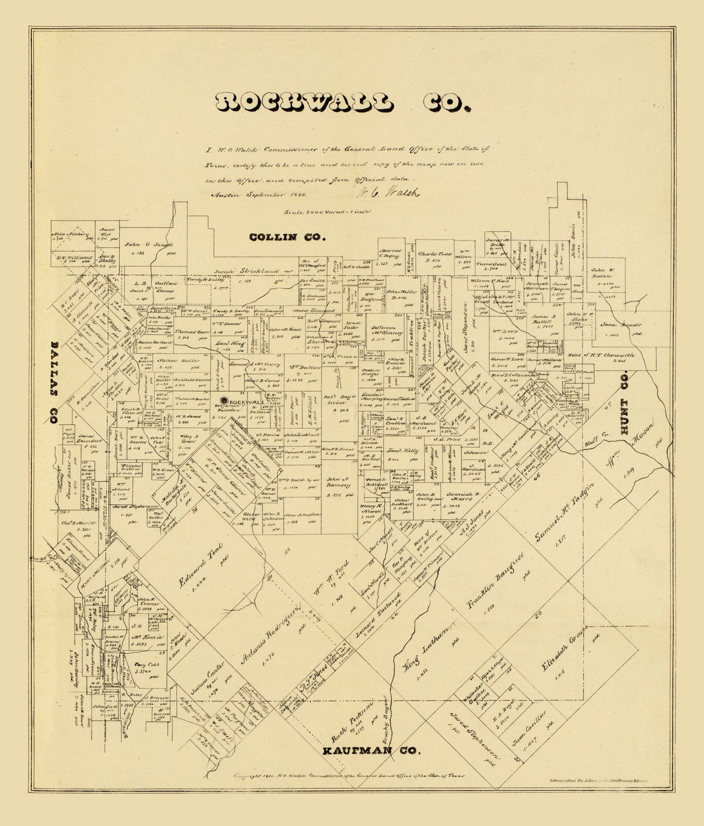 Vintage Map of Rockwall County, Texas, 1880