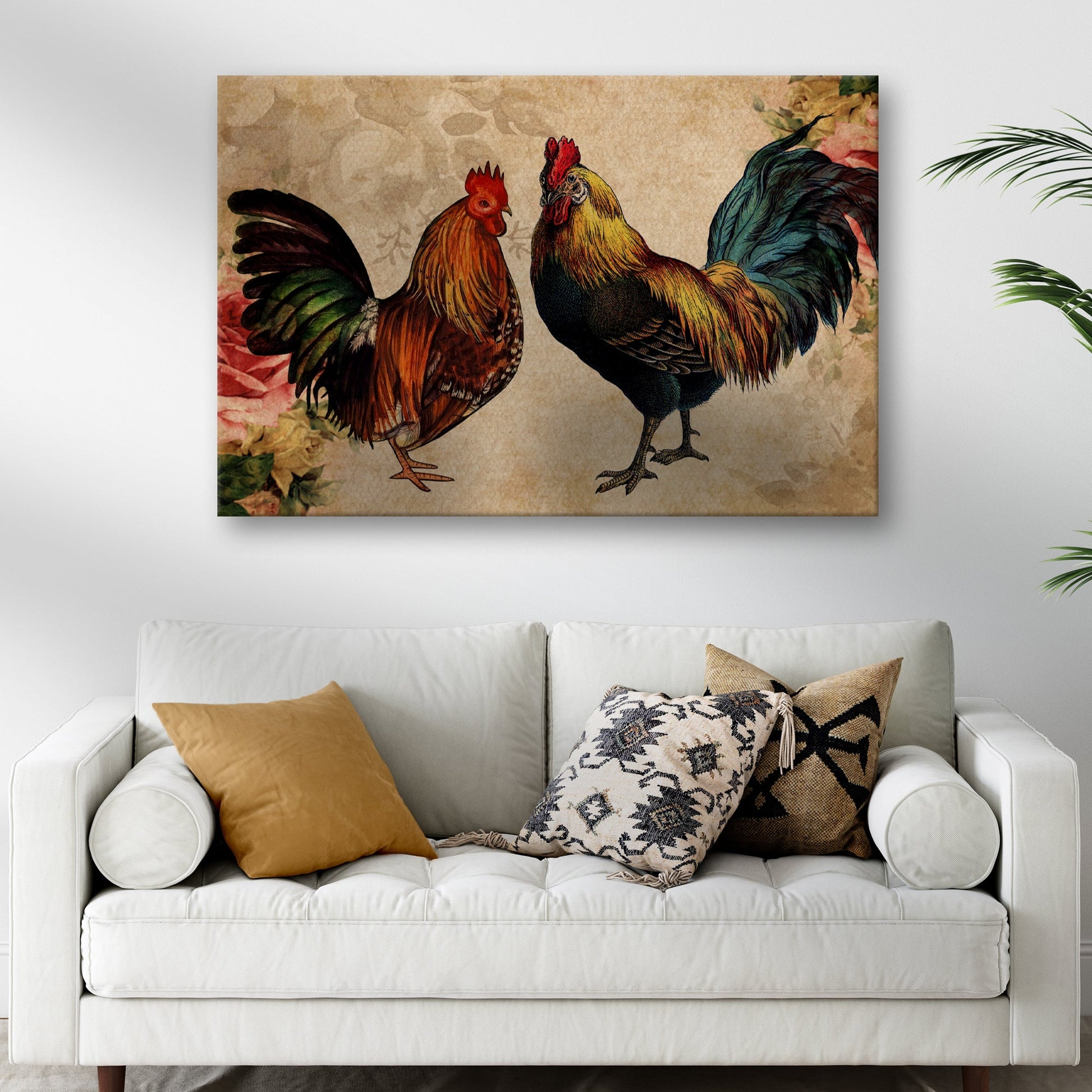 Retro rooster chicken canvas wall art for farmhouse kitchen country decor