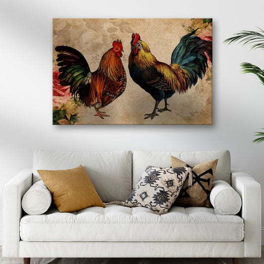 Retro rooster chicken canvas wall art for farmhouse kitchen country decor