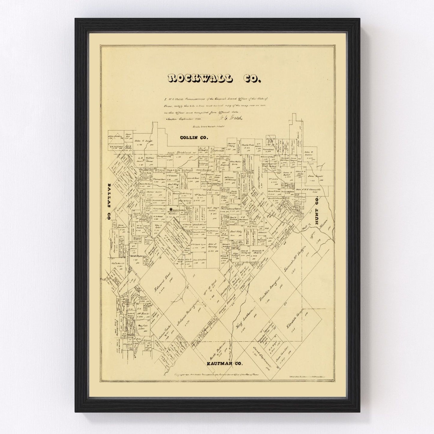 Vintage map of Rockwall County, Texas, 1880